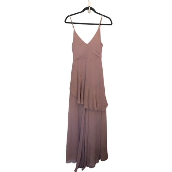 NWT ASOS chiffon asymmetrical ruffle Bridesmaid dress Pink - Picture 3 of 6